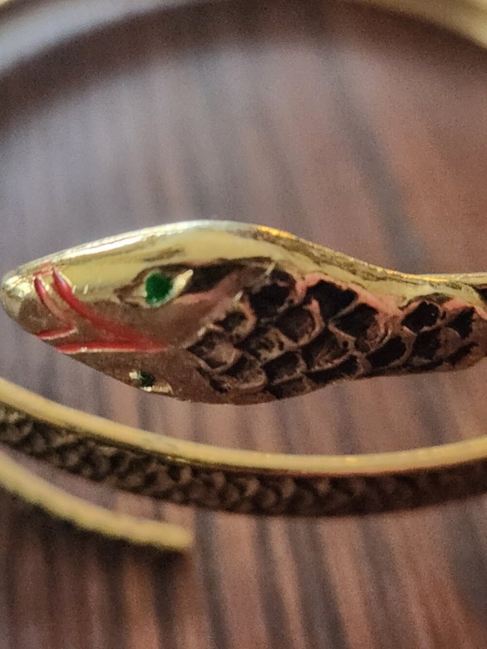 Spain Chased Metal Enamel Snake Arm Cuff Bracelet Vintage Serpent 3" by 3" - Picture 2 of 7